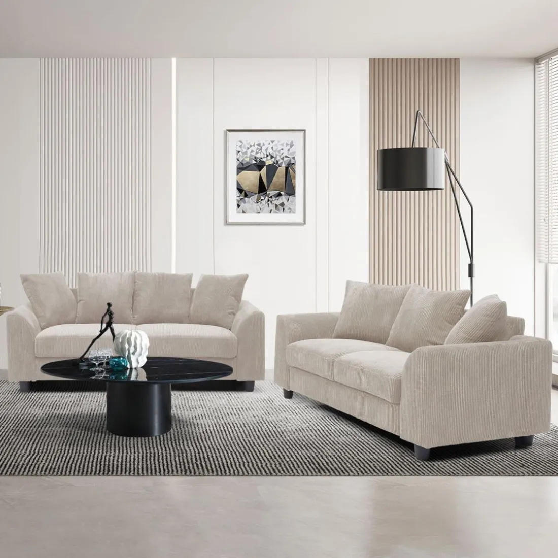 Canapé contemporain 2 places Mozart Velours côtelé Beige