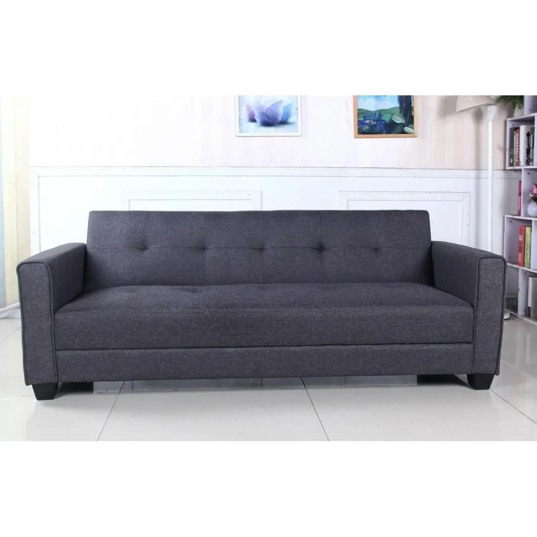 Canapé convertible 3 places CLAYTON Tissu Gris foncé