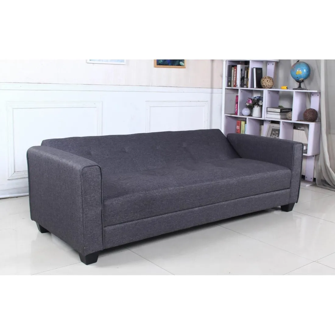 Canapé convertible 3 places CLAYTON Tissu Gris foncé