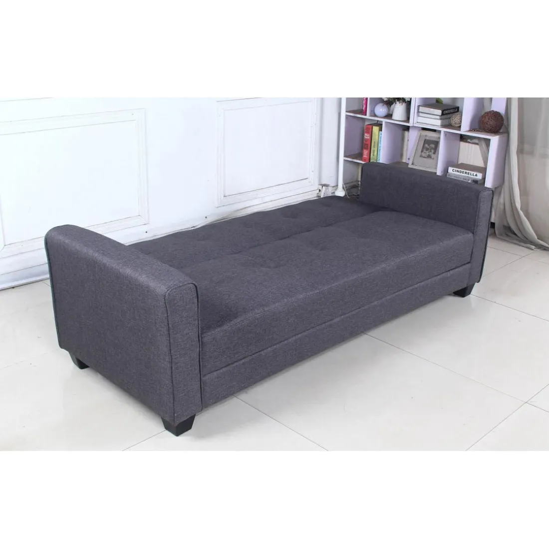 Canapé convertible 3 places CLAYTON Tissu Gris foncé