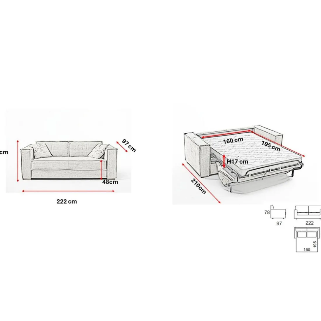 Canapé convertible express Gris Clair 3 places ISABELLA