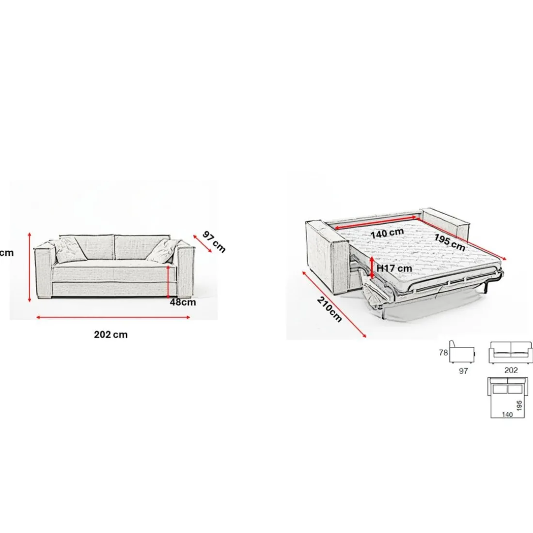 Canapé convertible express Gris Anthracite 3 places ISABELLA