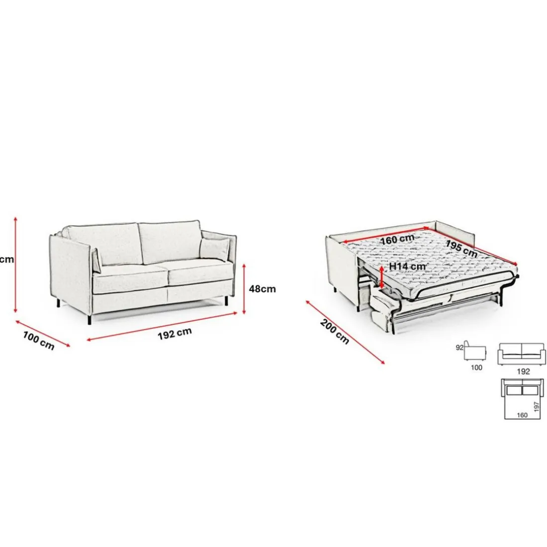 Canapé convertible express Beige 3 places ELISA