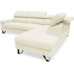 Canapé d'angle à droite avec têtières relevables Quentin Velours côtelé Beige