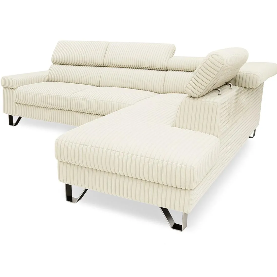 Canapé d'angle à droite avec têtières relevables Quentin Velours côtelé Beige