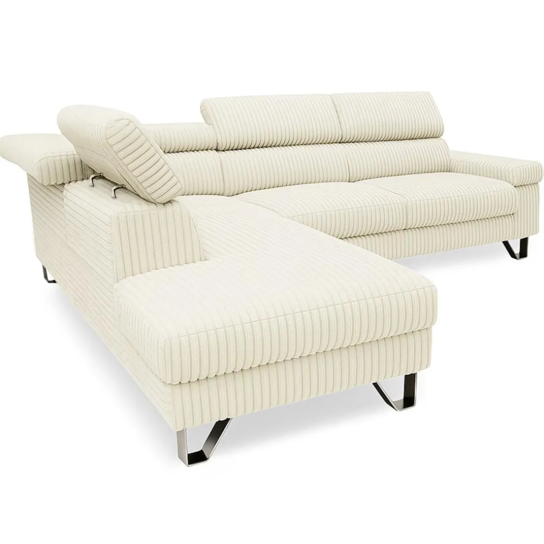 Canapé d'angle à gauche avec têtières relevables Quentin Velours côtelé Beige