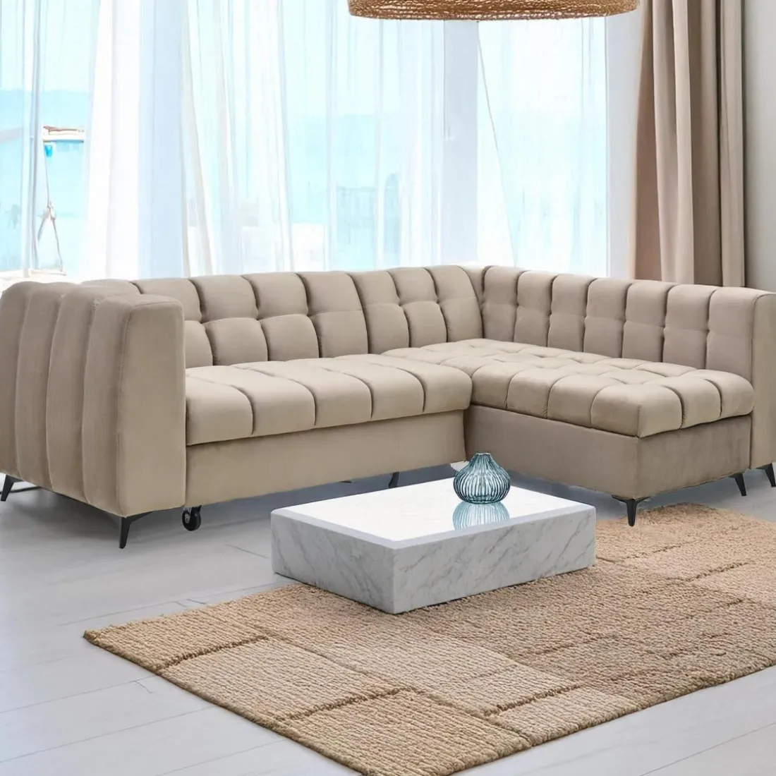 Canapé d'angle convertible Chessy Velours Taupe