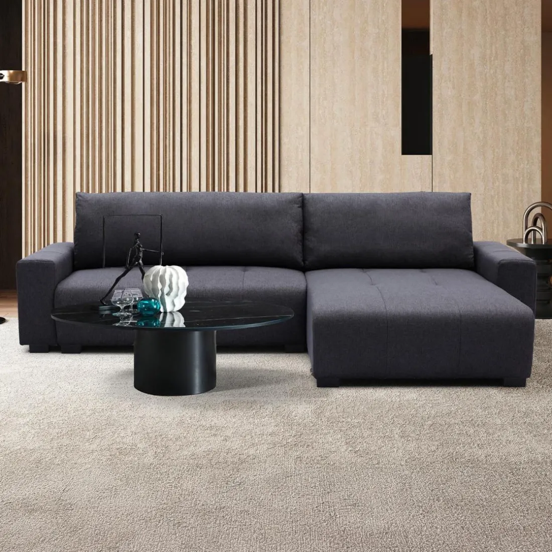 Canapé d'angle convertible élégant Malone Tissu Noir