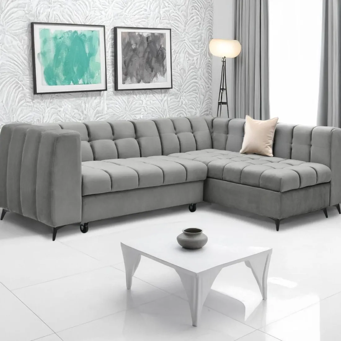 Canapé d'angle convertible Chessy Velours Gris