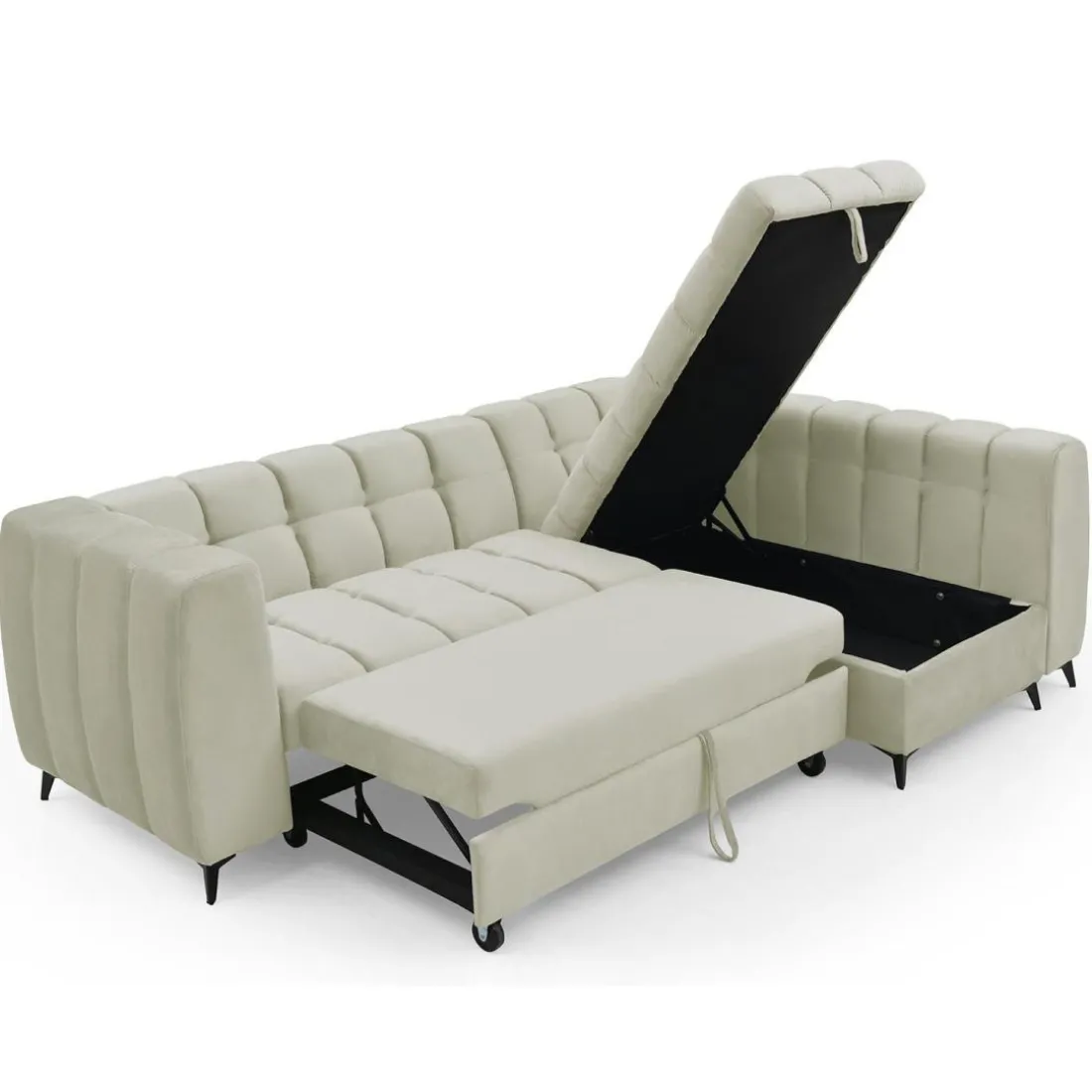 Canapé d'angle convertible Chessy Velours Beige