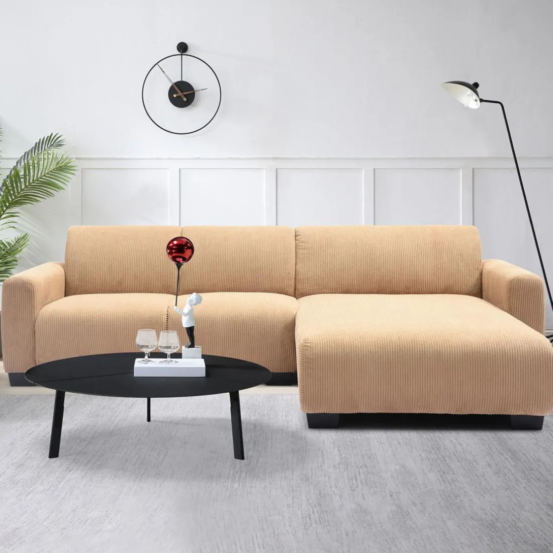 Canapé d'angle moderne Wallis Velours côtelé Beige