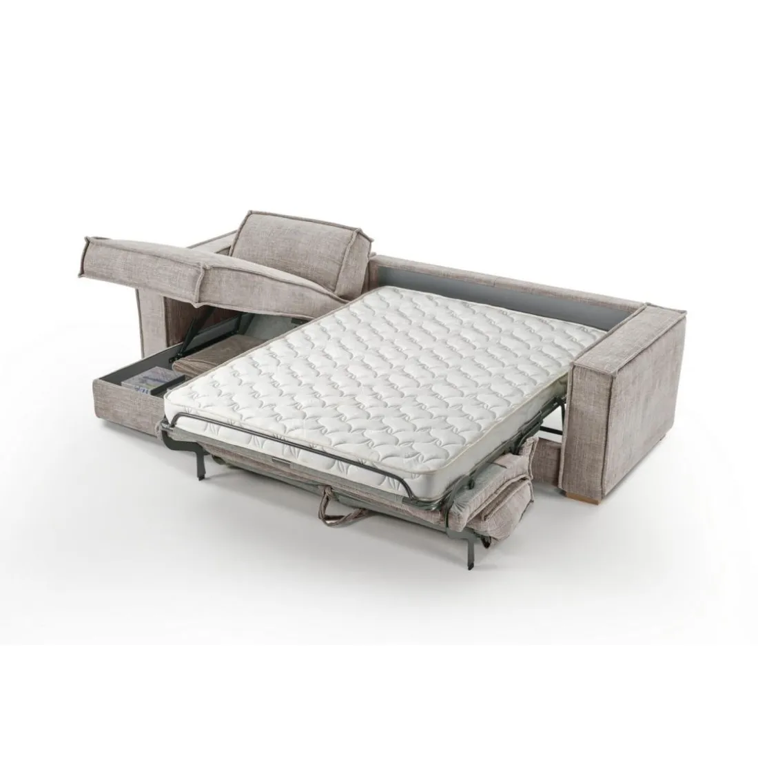 Canapé d'angle reversible Gris Clair convertible express avec méridienne coffre ISABELLA Angle