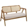 Canapé FLORES 2 places en teck avecdossier cannage naturel et coussin gris WILL Marron