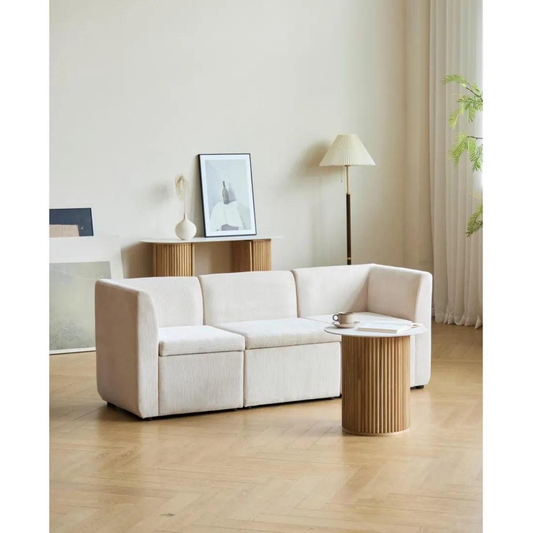 Canapé modulable VARDE design scandinave en velours côtelé avec mousse de densité supérie