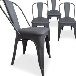 Carrera Bois Vintage avec 4 chaises empilables Gordon matelassées Gris