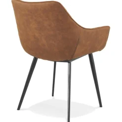 Chaise avec accoudoirs 'CHIGI' gaufrée en microfibre brune et pieds en métal noir