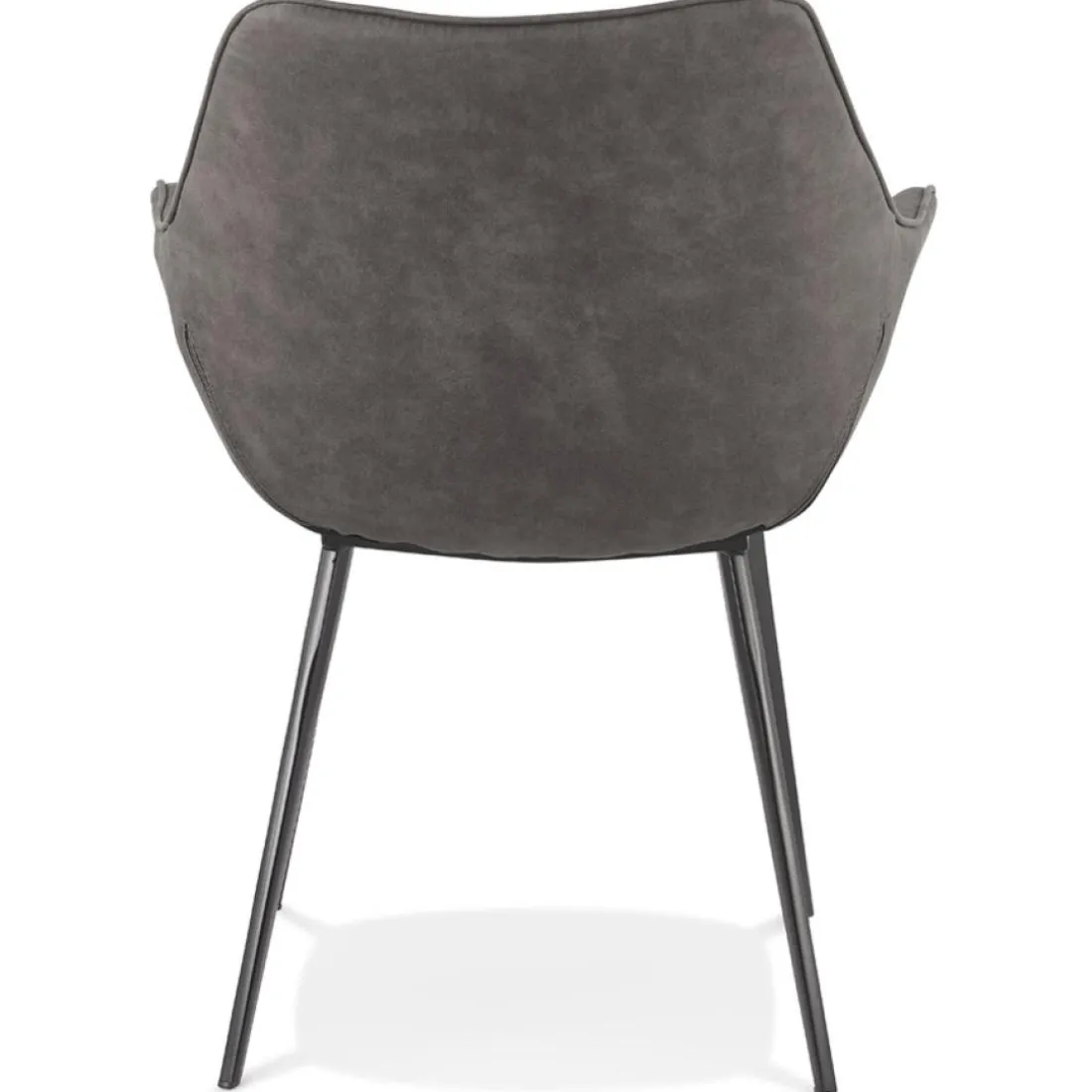 Chaise avec accoudoirs 'CHIGI' gaufrée en microfibre gris foncé et pieds en métal noir