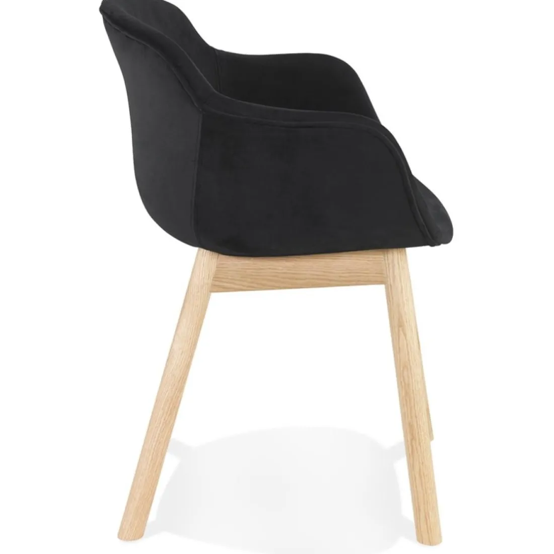 Chaise avec accoudoirs 'FRIDA' en velours noir et pieds en bois naturel