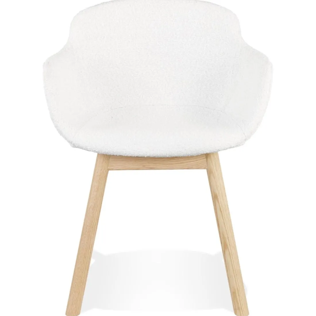 Chaise avec accoudoirs 'MOUTOU' en tissu mouton blanc et pieds en bois naturel