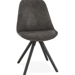 Chaise confortable 'HARRY' en microfibre grise et pieds en bois noir
