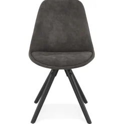 Chaise confortable 'HARRY' en microfibre grise et pieds en bois noir