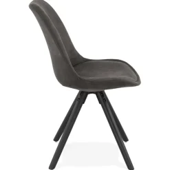 Chaise confortable 'HARRY' en microfibre grise et pieds en bois noir
