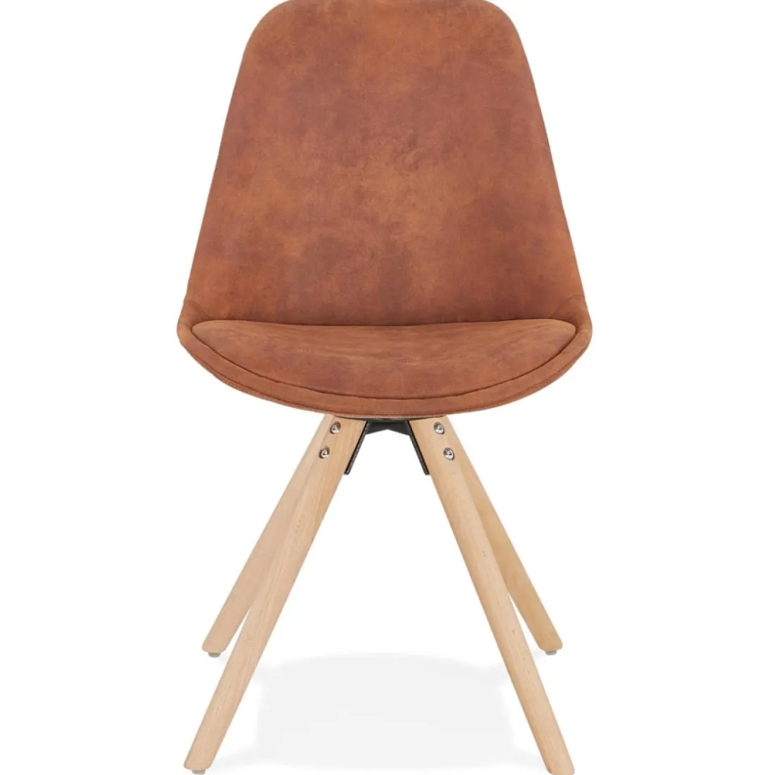 Chaise confortable 'HARRY' en microfibre brune et pieds en bois finition naturelle