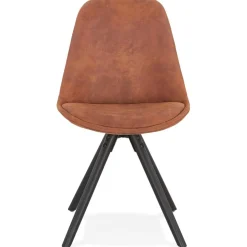 Chaise confortable 'HARRY' en microfibre brune et pieds en bois noir