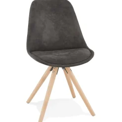 Chaise confortable 'HARRY' en microfibre grise et pieds en bois finition naturelle