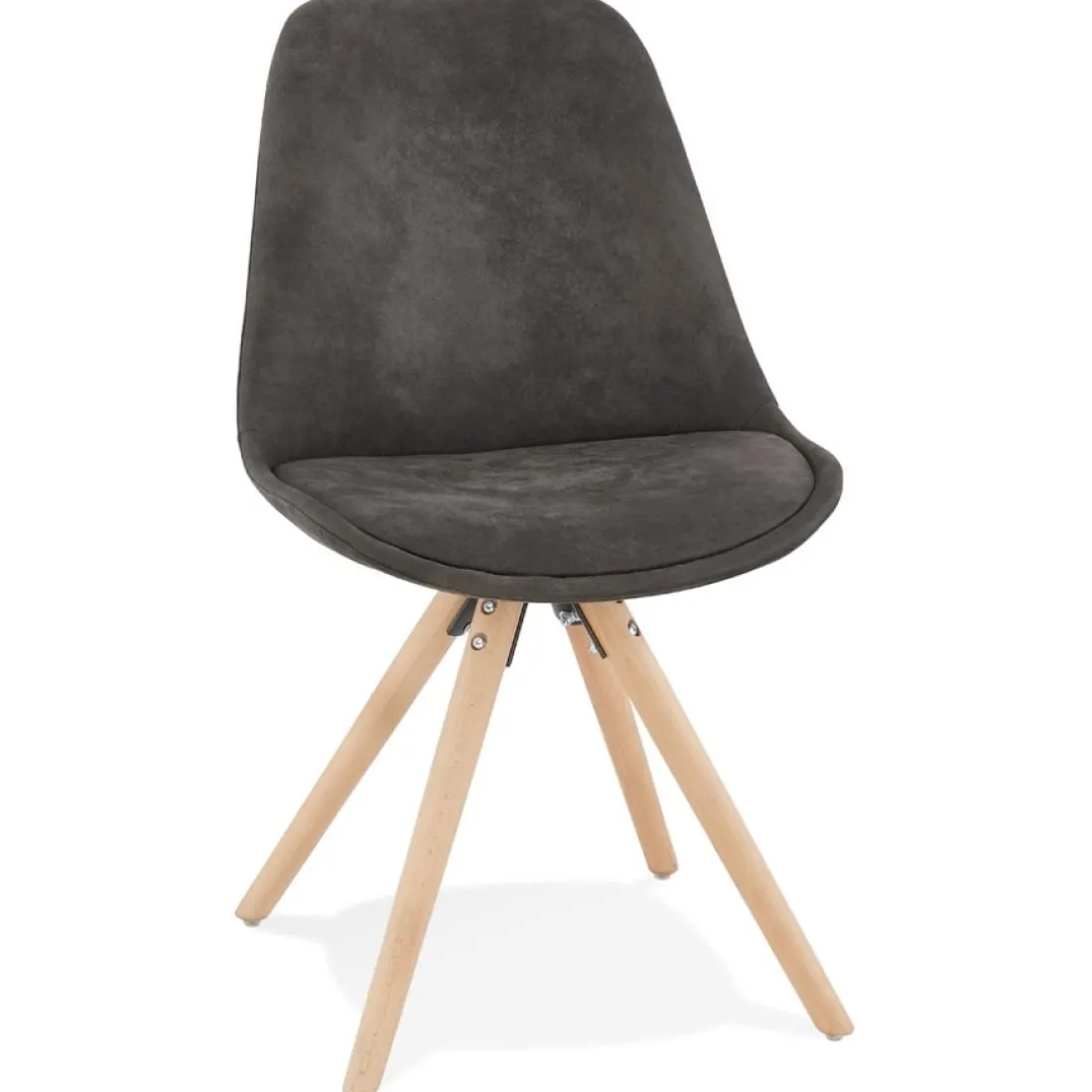 Chaise confortable 'HARRY' en microfibre grise et pieds en bois finition naturelle