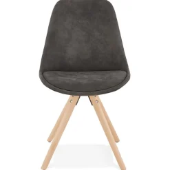 Chaise confortable 'HARRY' en microfibre grise et pieds en bois finition naturelle