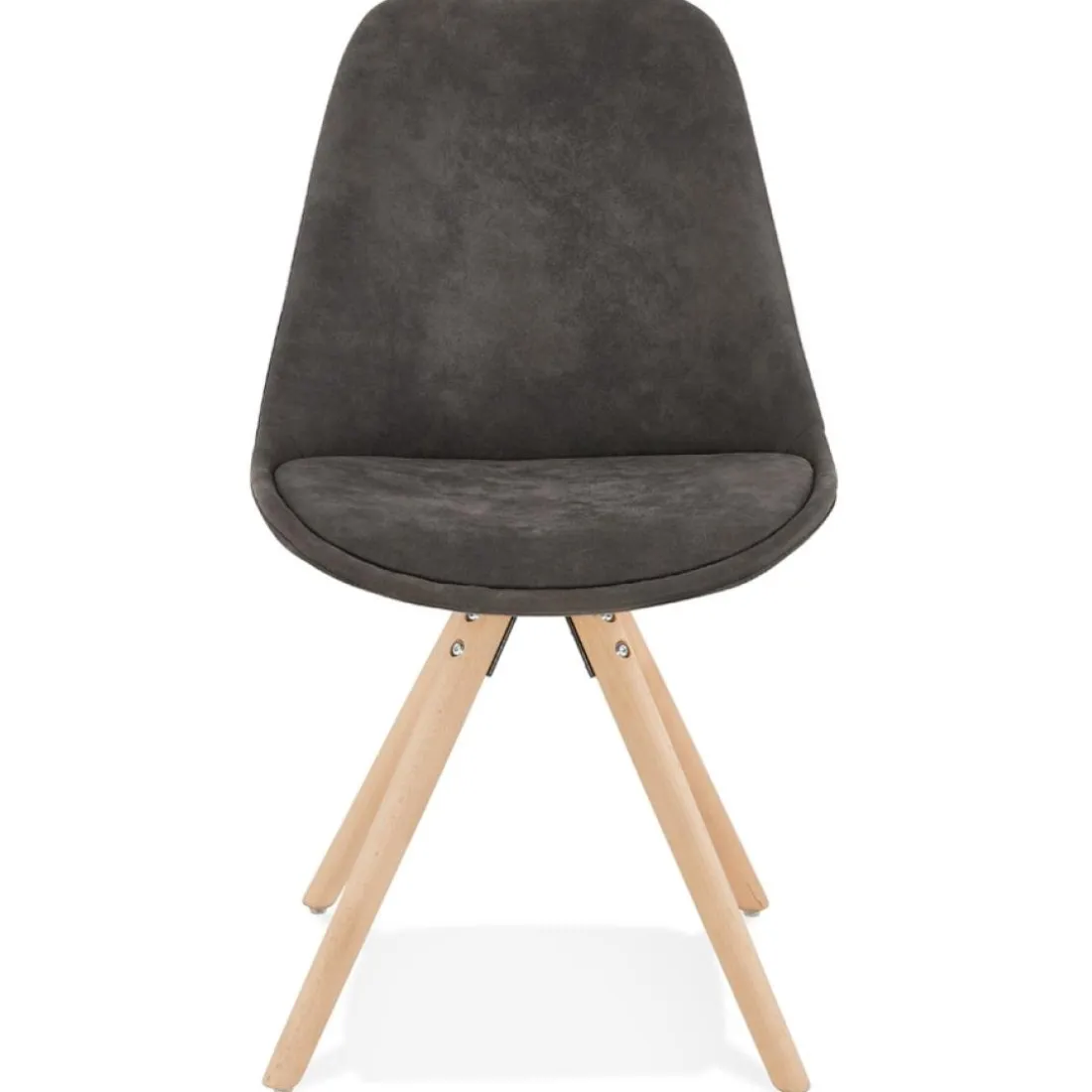 Chaise confortable 'HARRY' en microfibre grise et pieds en bois finition naturelle