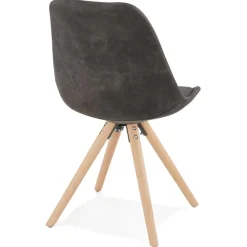 Chaise confortable 'HARRY' en microfibre grise et pieds en bois finition naturelle