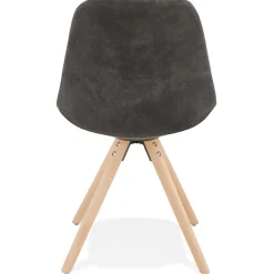 Chaise confortable 'HARRY' en microfibre grise et pieds en bois finition naturelle