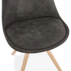 Chaise confortable 'HARRY' en microfibre grise et pieds en bois finition naturelle