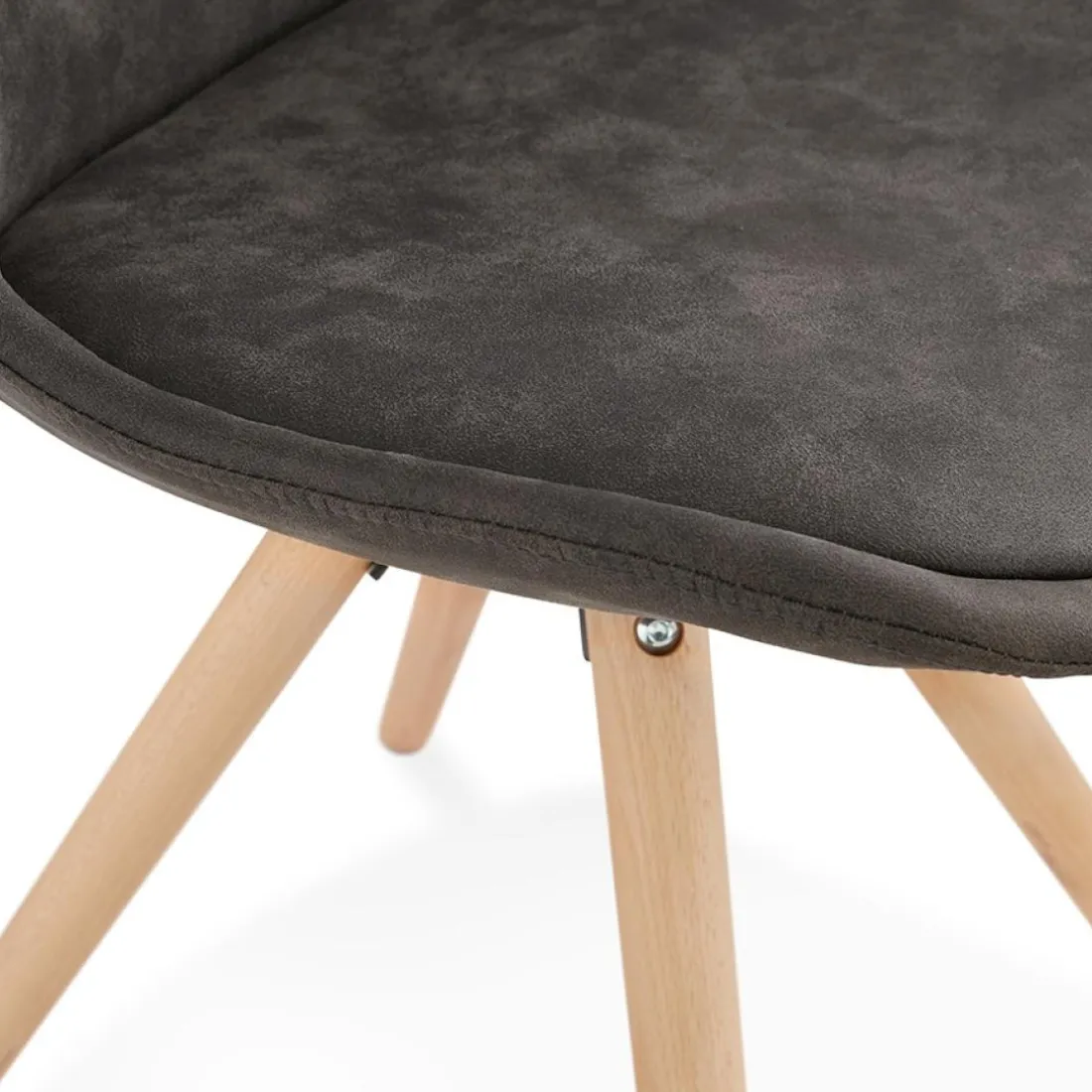 Chaise confortable 'HARRY' en microfibre grise et pieds en bois finition naturelle