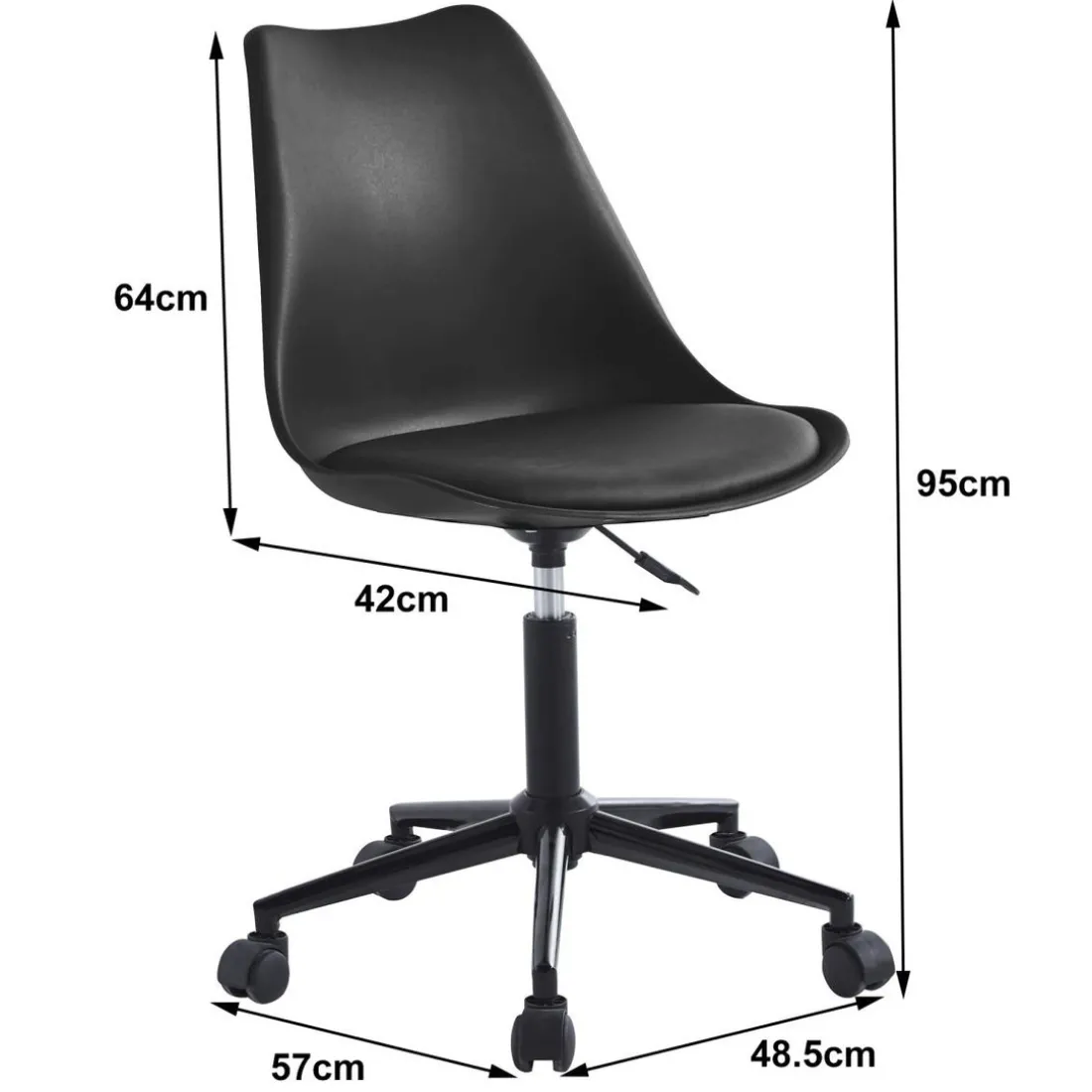 Chaise de bureau réglable en métal Noire