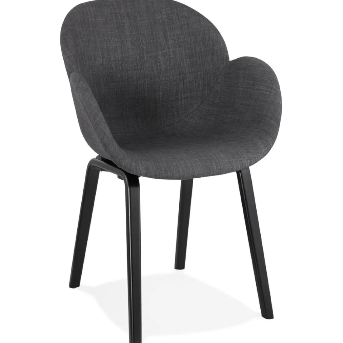 Chaise design avec accoudoirs 'SAMY' en tissu gris et pieds en bois noir