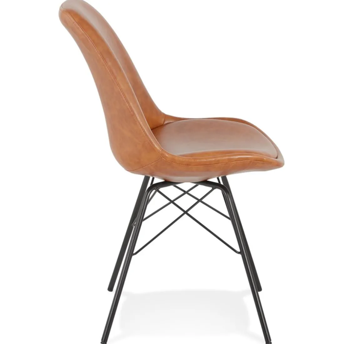 Chaise design 'BRAVO' en matière synthétique brune et pieds en métal noir