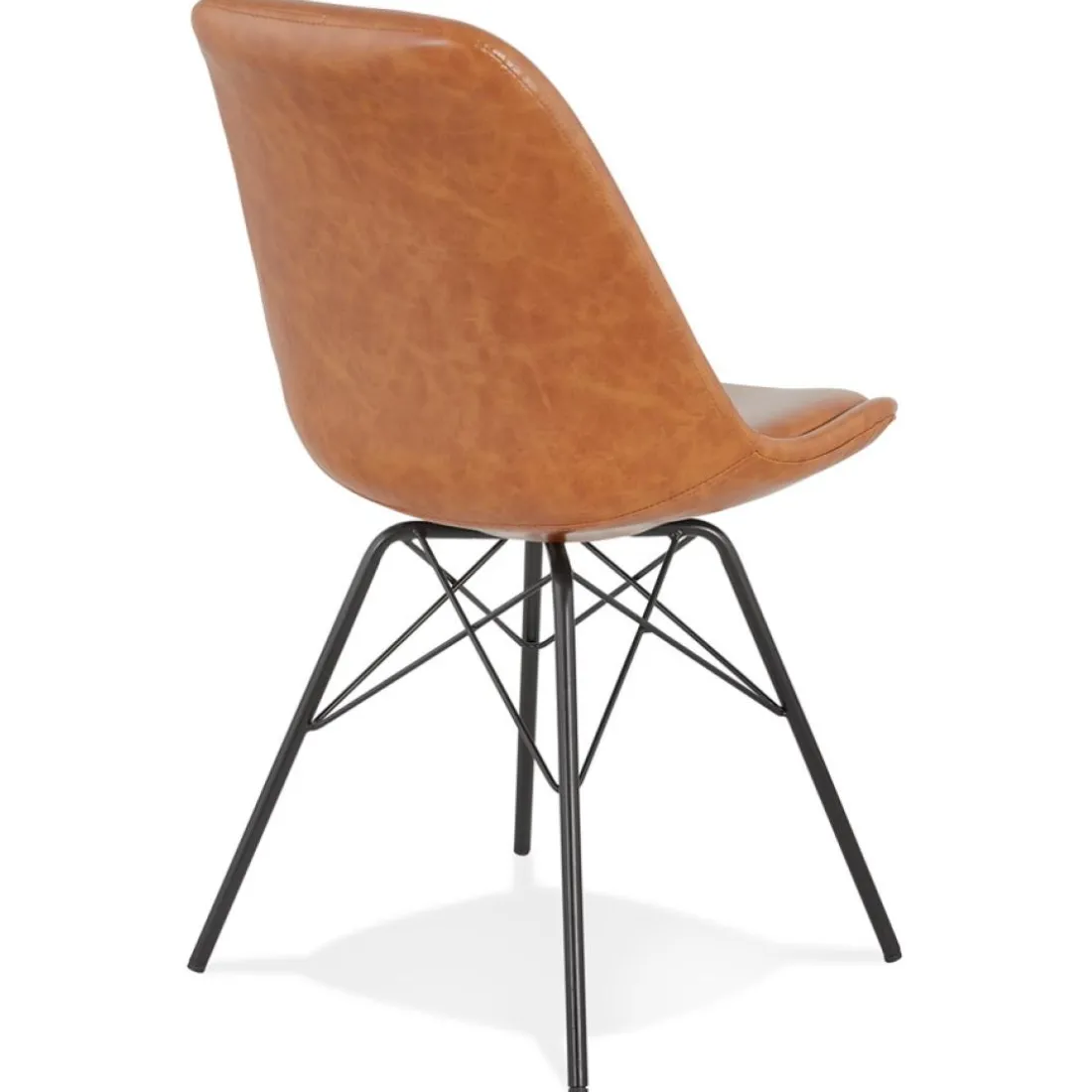 Chaise design 'BRAVO' en matière synthétique brune et pieds en métal noir