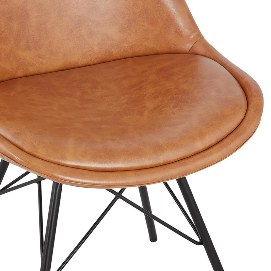 Chaise design 'BRAVO' en matière synthétique brune et pieds en métal noir