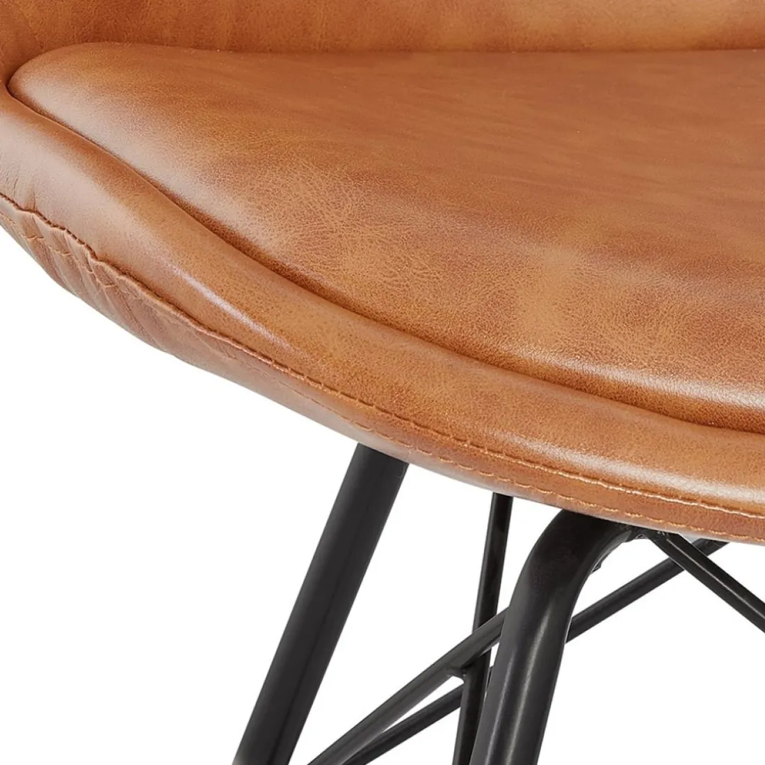 Chaise design 'BRAVO' en matière synthétique brune et pieds en métal noir