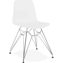 Chaise design 'GAUDY' blanche avec pied en métal chromé