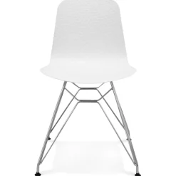 Chaise design 'GAUDY' blanche avec pied en métal chromé