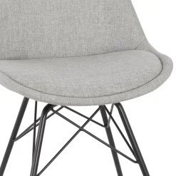 Chaise design 'INDIA' en tissu gris et pieds en métal noir