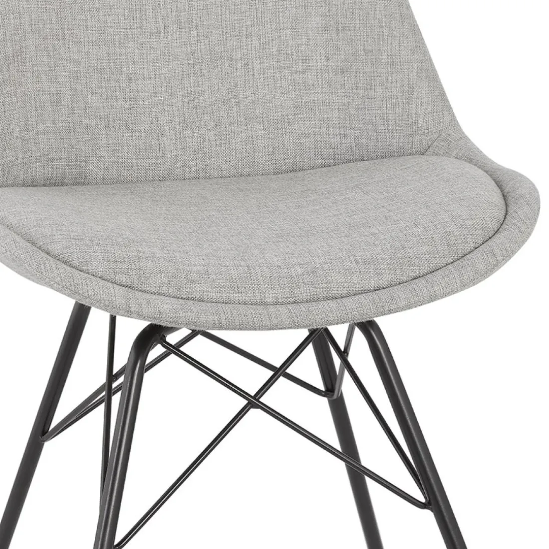 Chaise design 'INDIA' en tissu gris et pieds en métal noir