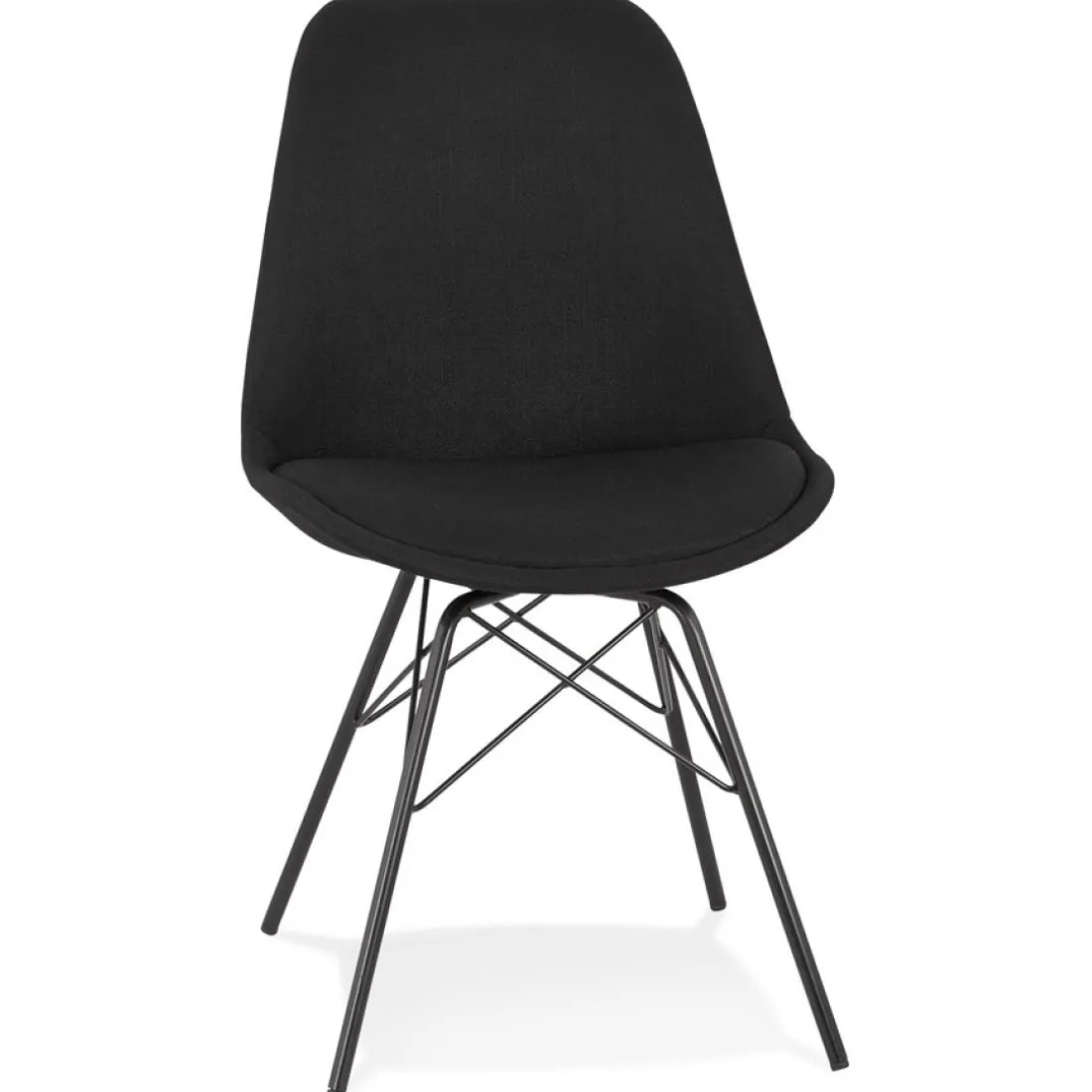 Chaise design 'INDIA' en tissu noir et pieds en métal noir