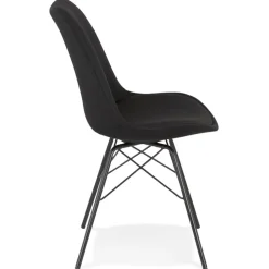 Chaise design 'INDIA' en tissu noir et pieds en métal noir