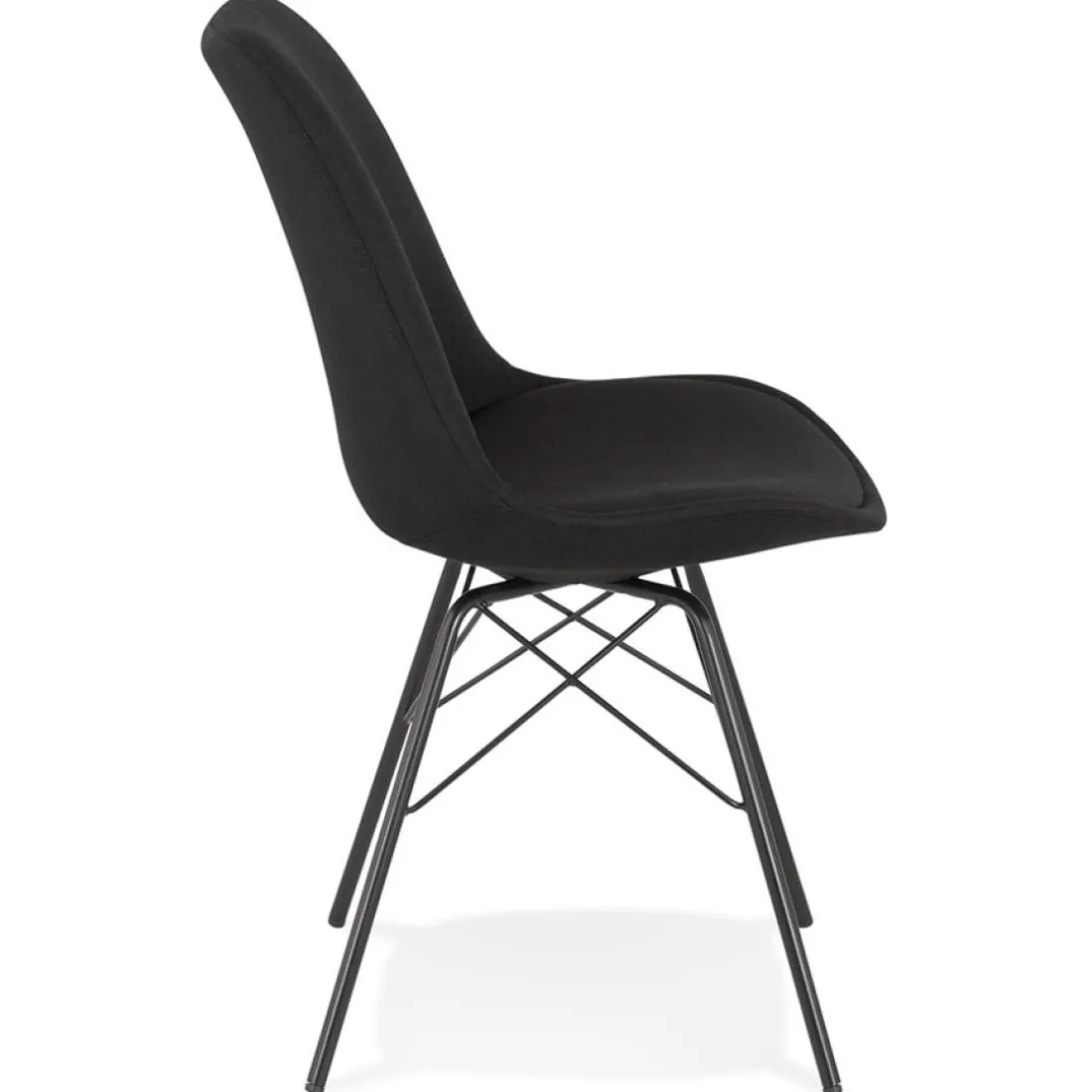 Chaise design 'INDIA' en tissu noir et pieds en métal noir