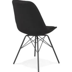 Chaise design 'INDIA' en tissu noir et pieds en métal noir